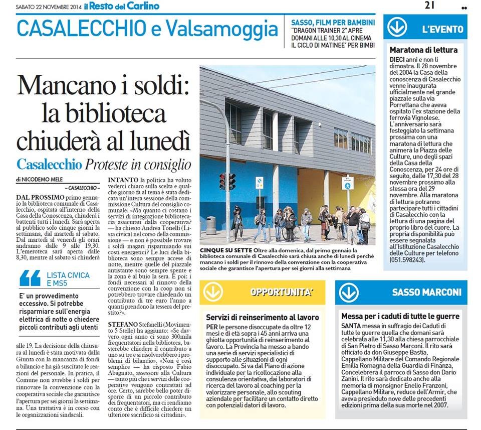 mancano i soldi biblioteca